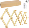 AMAPON Accordion Style Expandable Wall Wooden Coat Rack 13 Hooks (Pegs) Hang Hats Jackets Coffee Mug Purses Necklaces Towels Cap Leash Scarves Data Line Kitchenware (2 Pack)