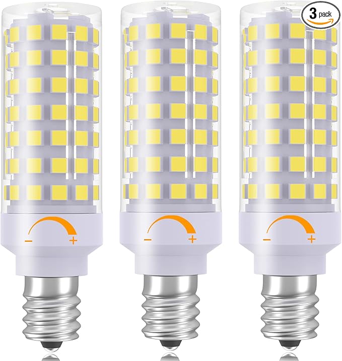 E12 LED Light Bulb Dimmable, 60W Halogen Equivalent, 6000K Daylight White, T6 Small Base 120V 7W 630LM C7 Bulbs for Ceiling Fan, Chandelier, Pendant Lighting, Salt Lamp, 3 Pack