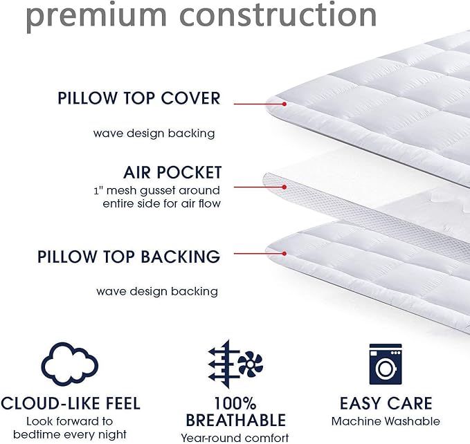 Mattress Topper King Mattress Pad Protector - Quality Plush Luxury Down Alternative Pillow Top - Extra Thick Mattress Cover(King Size)