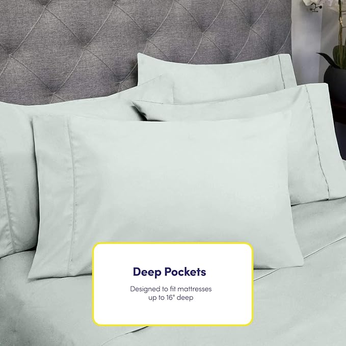 Sweet Home Collection 6 Piece 1500 Supreme Collection Brushed Microfiber Deep Pocket Sheet Set-2 Extra Pillow Cases, Great Value, Rv Short Queen, Mint