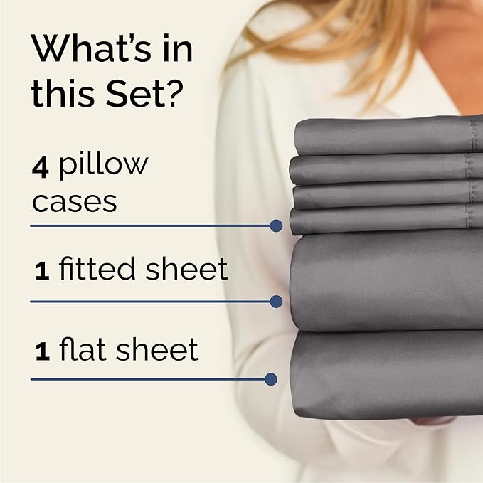 Queen 6 Piece Sheet Set - Comfy Breathable & Cooling - Ultra-Soft Hotel Luxury Bedding Set with 8-16 Inch Deep Pockets - 1 Flat & 1 Fitted Sheet & 4 Pillowcases - Wrinkle Free & Easy Care - Dark Grey