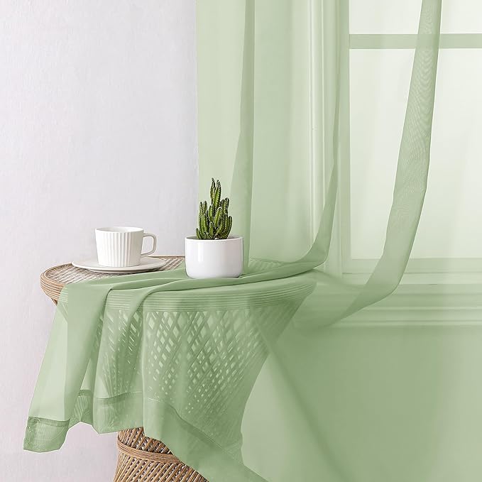 Aiyufeng Light Green Sheer Curtains 54 Inch Length 2 Panels Set for Living Room, Light Filtering Green Window Sheers Drapes for Bedroom, Each 42" W x 54" L