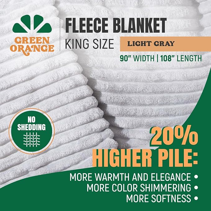 GO Premium Cozy Soft King Size Blanket for Couch, Bed - Light Gray Fleece for Living Room, Bedroom, Home Decor - Large (90x108 Inches)