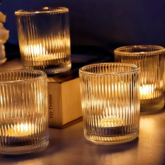 VOHO 24pcs Clear Candle Holder Wedding Centerpieces for Tables, Votive Candle Holders for Votive & Tea Lights Candles, Clear Glass Tealight Candle Holder for Halloween