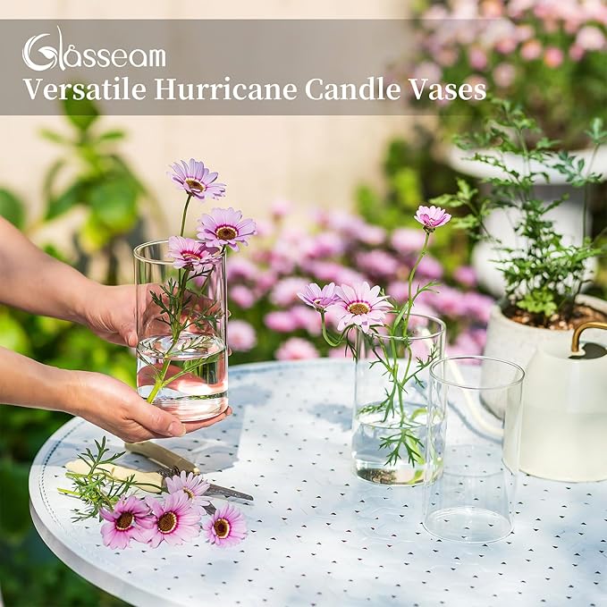 Glasseam Hurricane Glass Candle Holder Set of 6, Cylinder Clear Candle Holders for Pillar Candles, Modern Cylinder Vases for Floating Candles, Vases for Centerpiece Wedding Table Decorations, 6inch