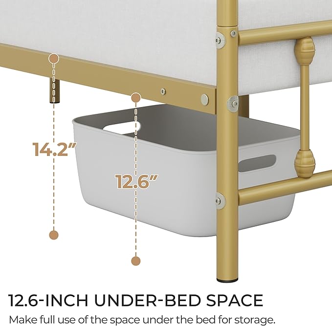 Yaheetech Classic Metal Platform Bed Frame Mattress Foundation with Victorian Style Iron-Art Headboard/Footboard/Under Bed Storage No Box Spring Needed Full Size Antique Gold