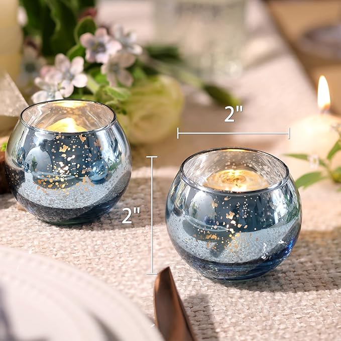 Volens 24PCS Blue Votive Candle Holders Bulk, Round Mercury Glass Candle Holders for Tealight - Blue Centerpiece Table Decorations for Wedding, Birthday, Party, Bridal Shower and Home Decor