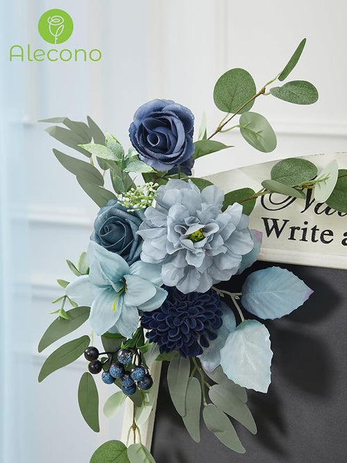 Alecono Artificial Flowers, Dusty Blue Fake Flowers Combo Box for DIY Wedding Bridal Bouquets, Cake Party Table Centerpieces Home Decor