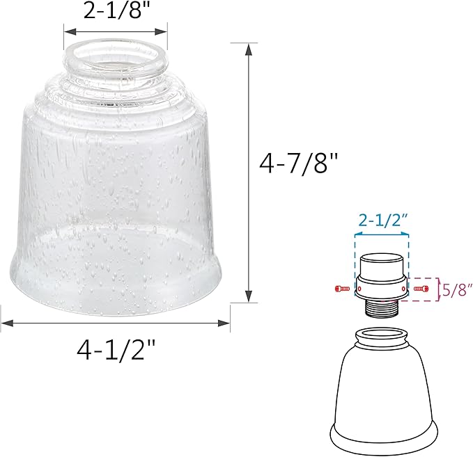 Aspen Creative 23158-4 Transitional Clear & Seeded Ceiling Fan Replacement Glass Shade, 2-1/8" Fitter, 4-1/2" Diameter x 4-7/8" Height, 4 Pack