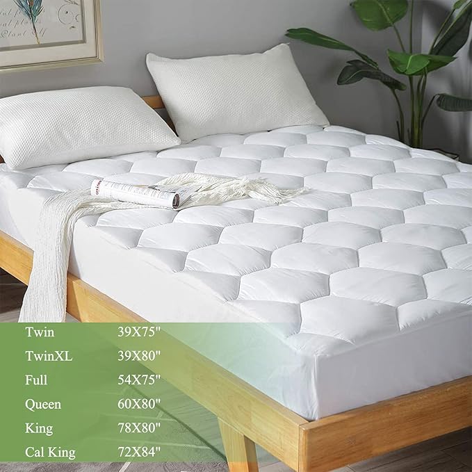 Cal King Mattress Pad, 8-21" Deep Pocket Protector Ultra Soft Quilted Fitted Topper Cover Breathable Fit for Dorm Home Hotel -White