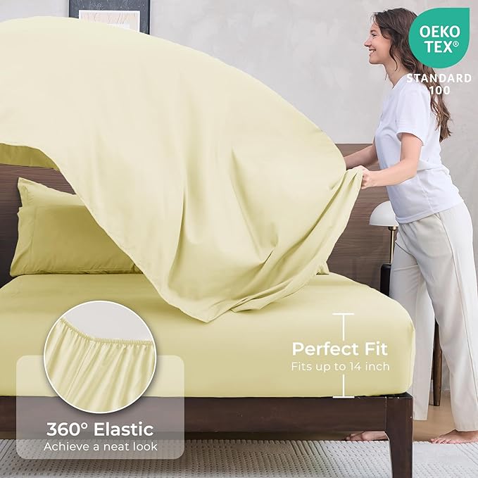HEVUMYI Cream Yellow Cali-King Comforter Set - 7-Piece All Season Bed in a Bag Cali-King, Ultra Soft Bedding Set with Comforter, Flat Sheet, Fitted Sheet, Pillowcases, Pillow Shams
