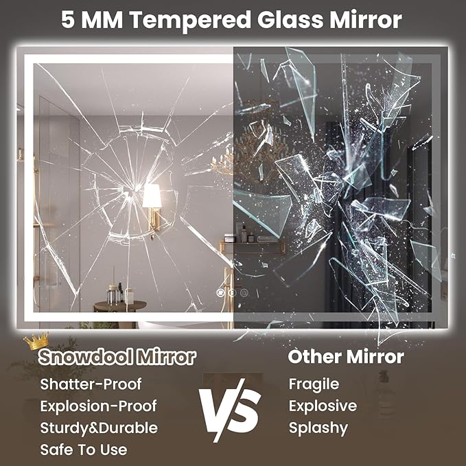 55"X36" LED Bathroom Mirror with Front Lights and Backlit, Anti-Fog, Dimmable, Shatter-Proof Tempered Glass, Lighted Bathroom Vanity Mirror for Wall with 3 Colors, Memory Function