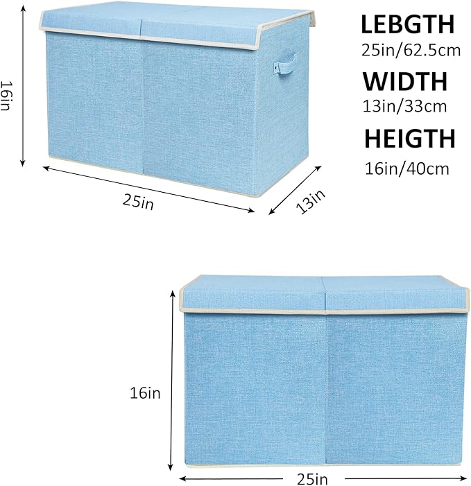 popoly Large Toy Box Chest with Lid, Collapsible Sturdy Toy Bin Storage Organizer Boxes Baskets for Kids, Boys, Girls, Nursery, Playroom, 25"x13" x16" (Linen Blue)