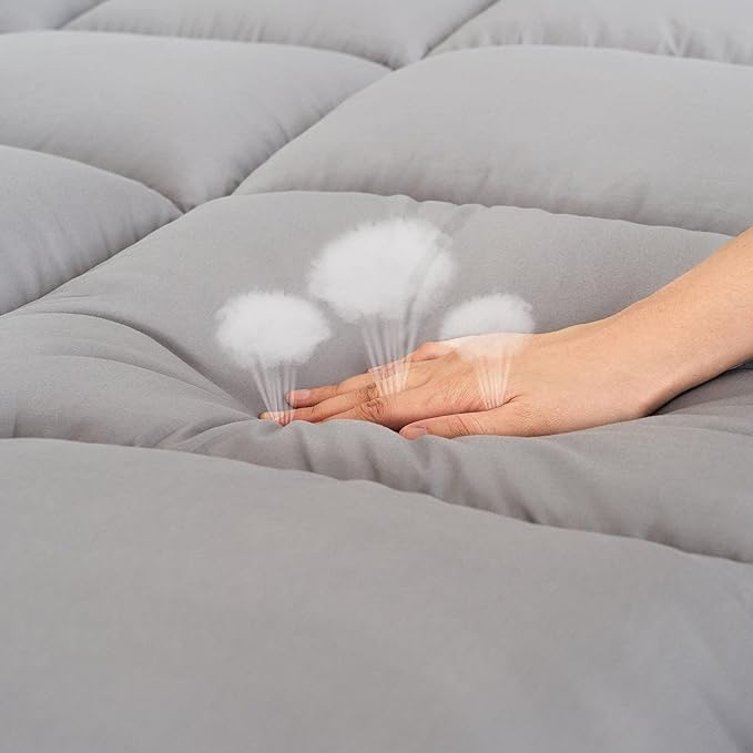 Cooling Mattress Pad Extra Thick Bed Topper Plush Pillow Top Hotel Quality Down Alternative Mattress Topper for Queen Bed, Queen Size, Grey