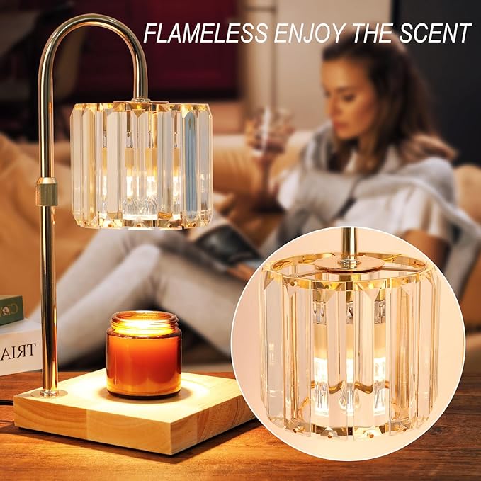 Candle Warmer Lamp with Timer, Dimmable Electric Candle Wamer Adjustable Height, Glass Modern Candles Melter Lamp, Gifts for Women Mom, Clear