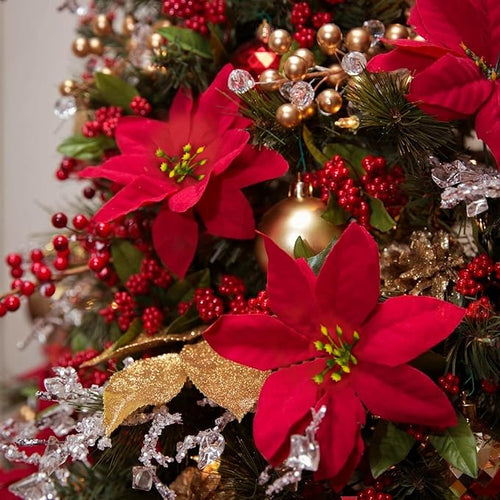 16 Pack Poinsettia Flowers Artificial Christmas Decorations, Red Poinsettia Flowers for Christmas Tree, Velvet Poinsettias Artificial Flowers for Xmas Decor DIY for Home Vase Indoor Outdoor Garden