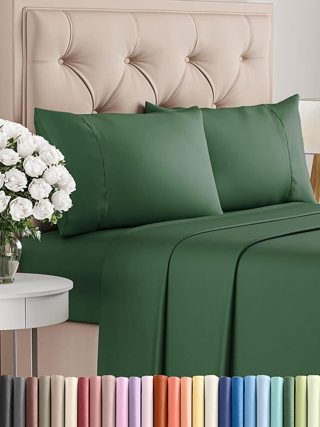 Twin XL 4 Piece Sheet Set - Comfy Breathable & Cooling - Ultra-Soft Hotel Luxury Bedding Set with 8-16 Inch Deep Pockets - 1 Flat & 1 Fitted Sheet & 2 Pillowcases - Wrinkle Free & Easy Care - Emerald