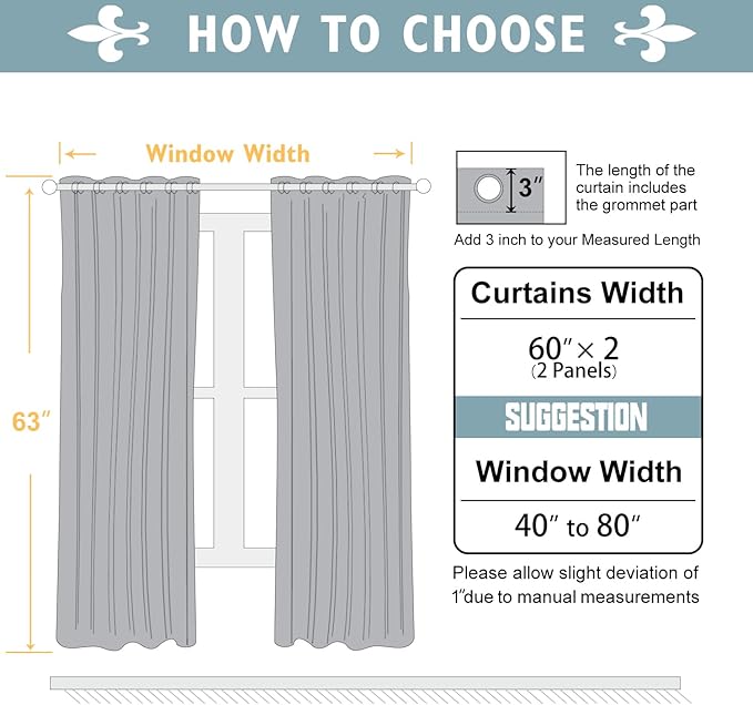 ChrisDowa 100% Blackout Curtains 63 inch Long for Bedroom with Black Liner, Extra Wide 2 Thick Layers Total Blackout Thermal Insulated Grommet Window Curtains 2 Panels Set (Stone Blue, 60 x 63 Inch)