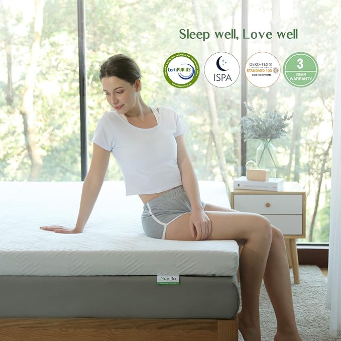 Novilla 4 Inch King Size Mattress Topper, Medium Firm Memory Foam Mattress Topper, Gel Infused for Motion Isolation & Pressure Relieving, with Breathable Cover, King Size,White