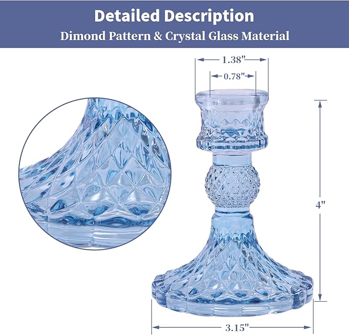 DARJEN 12Pcs 4" H Aqua Blue Candlestick Holders Set- Taper Candle Holders Bulk, Glass Candle Holders for Wedding, Party, Romantic Dinner Table Centerpieces, Festival Gifts & Windowsill Decor