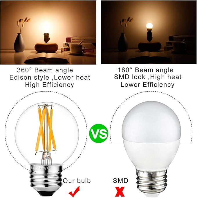 LiteHistory Dimmable E26 Edison Bulb G16.5 Light Bulb 6W Equal 60 watt Light Bulb AC120V Warm 2700K E26 led Bulb for Pendant,Chandeliers,Vanity,Wall sconces Edison Light Bulbs 60 Watt 600lm 6Pack