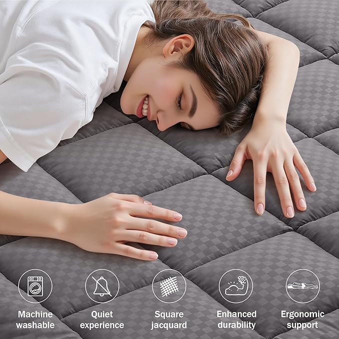 OLANLY Twin XL Quilted Fitted Mattress Pad – Soft Down Alternative Pillow Top Mattress Topper, Cooling Comfort Breathable Mattress Cover, Machine Washable Deep Pocket Mattress Protector, Dark Grey