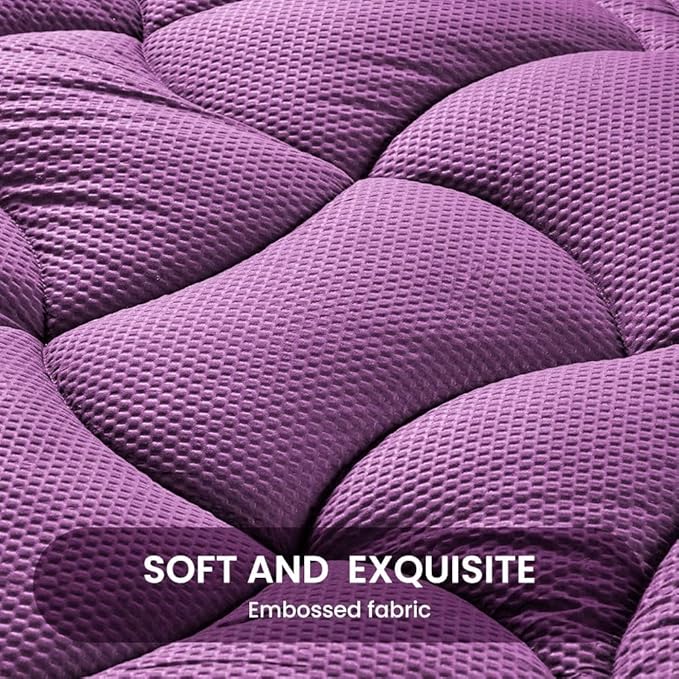 SLEEP ZONE Cooling Mattress Topper Twin XL for College Dorm, Premium Zoned Quilted Mattress Pad, Fitted Mattress Protector Cover Washable, Deep Pocket 8-21 inch, Purple, Twin XL