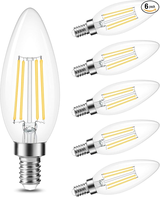 Cotanic Dimmable E12 Candelabra LED Bulbs, 60W Equivalent,4000K Daylight,600LM Ceiling Fan Light Bulb,C35 Filament Chandelier Light Bulbs B11 Candle Lights with Clear Glass,Pack of 6
