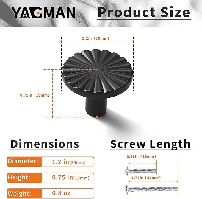 10 Pack Kitchen Cabinet Knobs Round Sunflower Dresser Knob Modern Drawer Hardware Cupboard Handles Furniture Knob for Bathroom Single Hole Knobs for Wardrobe Matte Black TYH-MB-K10