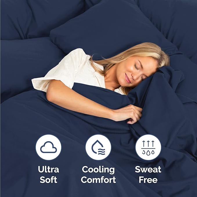 Twin 4 Piece Sheet Set - Comfy Breathable & Cooling - Ultra-Soft Hotel Luxury Bedding Set with 8-16 Inch Deep Pockets - 1 Flat & 1 Fitted Sheet & 2 Pillowcases - Wrinkle Free & Easy Care - Navy Blue