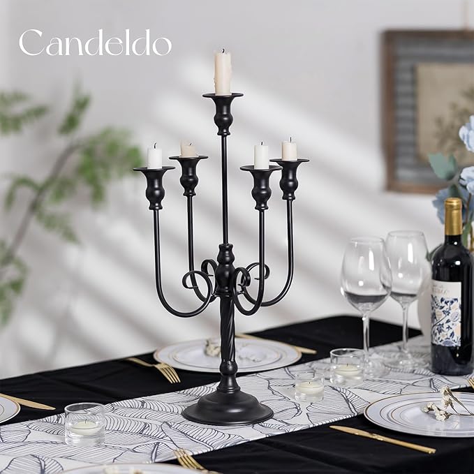 Black Candelabra Halloween Decorations: 20 Inches Gothic Candle Holder 5 Arm Metal Candlestick Stand for Table Fireplace Victorian Decor Set of 2