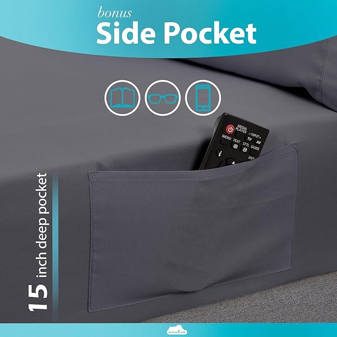 DREAMCARE Sheets Full Size Bed – 6 Pcs Deep Pocket Full Size Sheets Set - Cooling Bed Sheets – Full Sheet Set – Soft & Long Lasting – Extra Soft 100% Brushed Microfiber with Side Pocket – Gray