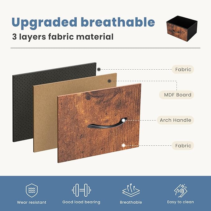DUMOS Dresser for Bedroom with 7 Fabric Drawers, Chest Organizer Units for Clothing, Closet, Guestroom, Storage Tower with Cabinet, Metal Frame, Wooden Top, Lightweight Nursery Furniture, Brown