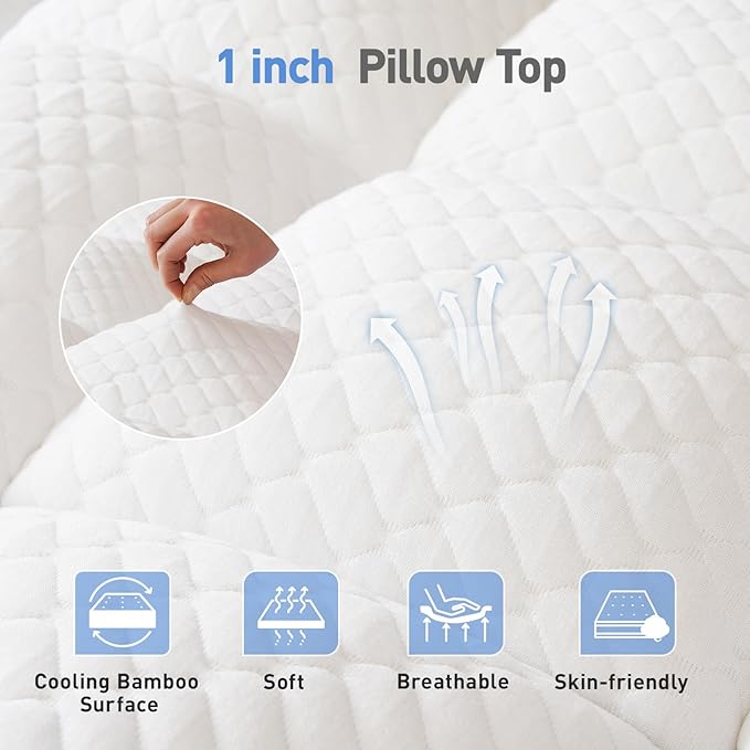 Dual Layer 3 Inch Memory Foam Mattress Topper Queen Size, 2 Inch Cooling Gel Memory Foam Plus 1 Inch Pillow Top Mattress Pad Cover, with 8-21 Inch Deep Pocket