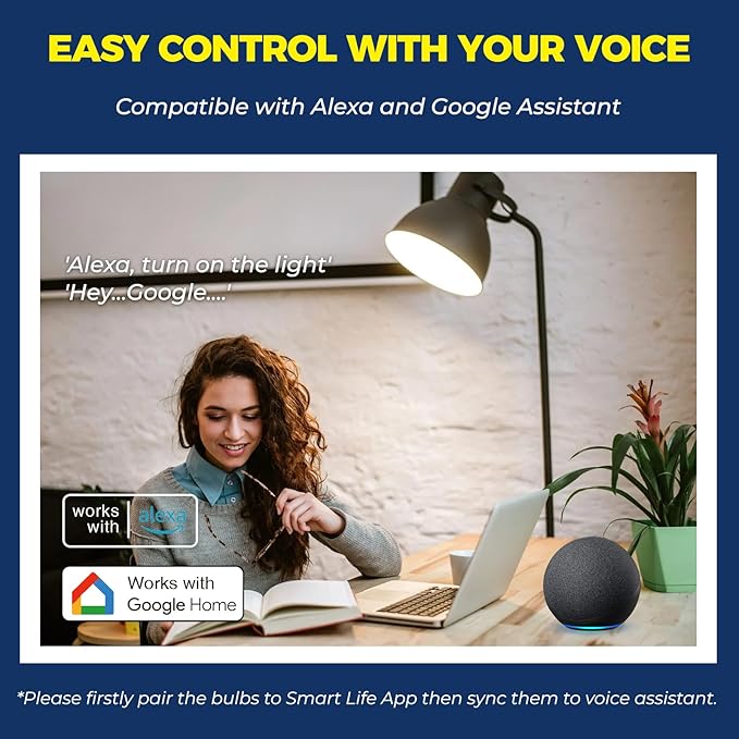 Lightinginside Smart Light Bulbs 100W Equiv., 1350LM 11W Smart Bulb Works with Alexa/Google Home/Smart Life, A19 E26 RGBCW Color Changing, No Hub Required, 2.4G WiFi Bluetooth Bulb, ETL Listed, 6PCS