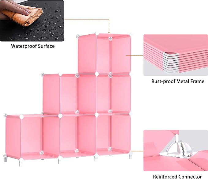 HOMIDEC 6-Cube Storage Shelf, Storage Bookcase Bookshelf with Metal Hammer, Storage Cubes Organizer Cabinet for Kids, Closet, Bedroom, Bathroom, (11.8x11.8x11.8 inch), Light Pink