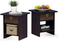 Furinno Dario End Table / Side Table / Night Stand / Bedside Table with Bin Drawer, 2-Pack, Dark Walnut