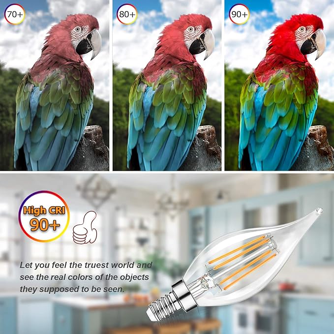 Dimmable E12 Candelabra LED Bulbs 60 Watt Incandescent Equivalent, 2700K Warm White, Clear Filament LED Chandelier Light Bulbs 6W, 600lm, CA11 Vintage Ceiling Fan Light Bulb with Flame Tip, 12-Pack