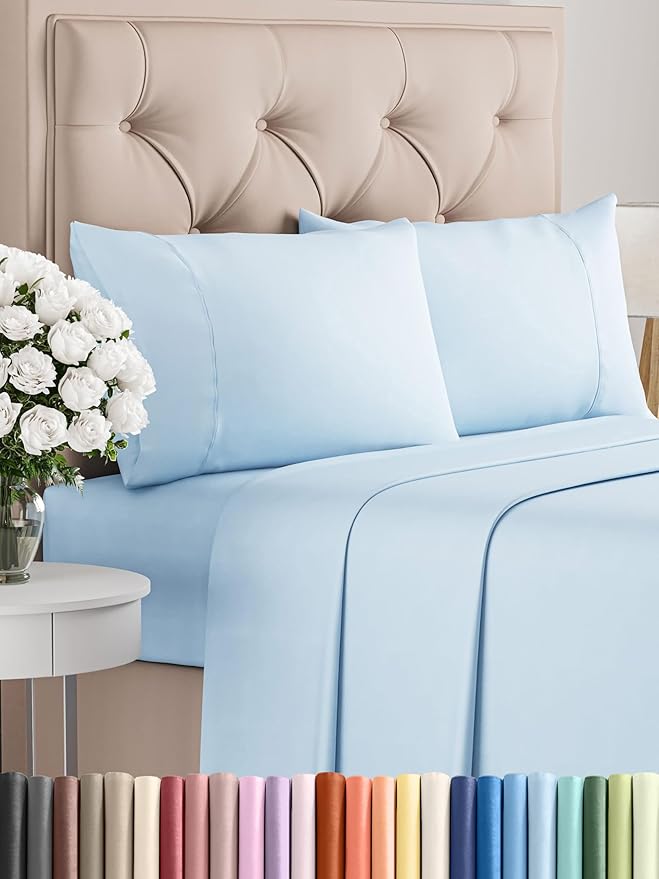 Twin XL 4 Piece Sheet Set - Comfy Breathable & Cooling - Ultra-Soft Hotel Luxury Bedding Set w/ 8-16 Inch Deep Pockets - 1 Flat & 1 Fitted Sheet & 2 Pillowcases - Wrinkle Free & Easy Care - Baby Blue