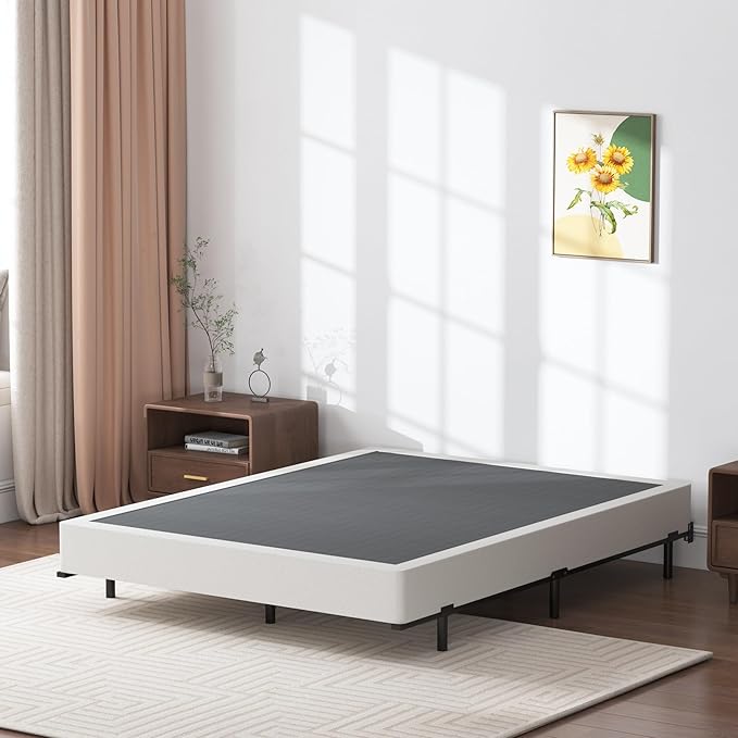 7 Inch Box Spring Full Size Bed Base, 3000 lbs Black Heavy Duty Metal Mattress Foundation with Easy Clean Fabric Cover, No Noise,Easy Assembly