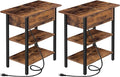 HOOBRO Set of 2 End Tables, Side Table with Charging Station, Flip Top Nightstand with USB Ports and Outlets, Bedside Tables with Shelf for Small Spaces, Living Room, Bedroom, Rustic Brown BF341BZP201