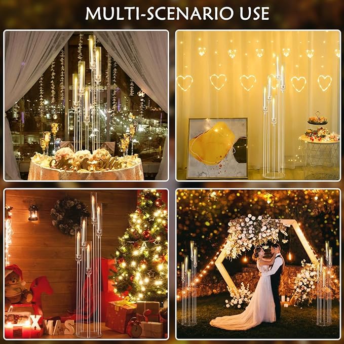 6pcs 5 Arm Candelabra,Acrylic Clear Floor Candelabra for Wedding Decor Tall Candle Holder for Table Centerpiece Ceremony Party Home Decoration, Fit 0.8 LED Candle