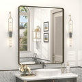 30x36 Inch Bronze Framed Bathroom Mirror, Brushed Bronze Metal Vanity Mirror, Bronze Rectangle Mirror for Wall, Rounded Corner, Anti-Rust, Shatterproof (Horizontal/Vertical)