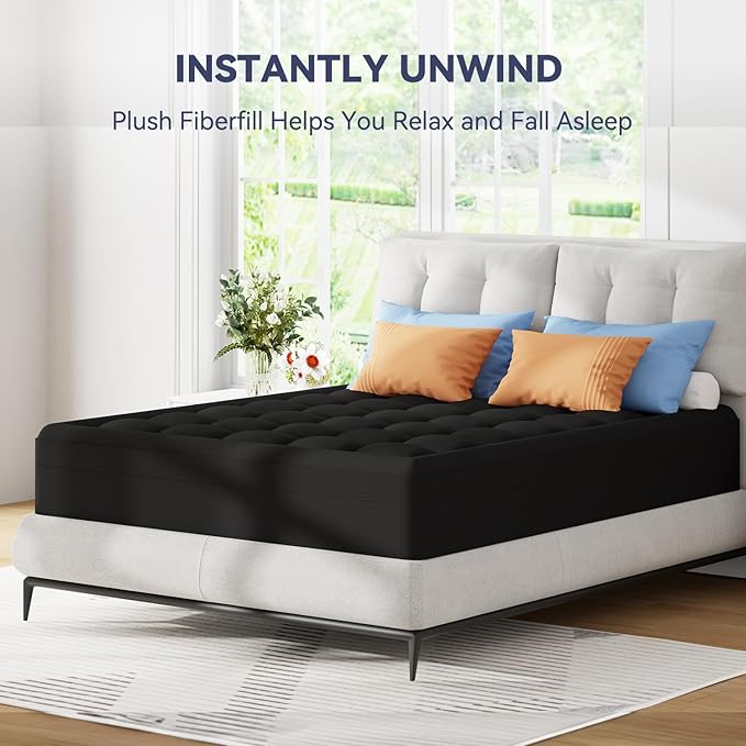ELEMUSE Dual Layer 3 Inch Memory Foam Mattress Topper Full Size, 2 Inch Cooling Gel Memory Foam Plus 1 Inch Down Alternative Pillowtop Mattress Pad with Cooling Cover, Soft Comfort Support,Black