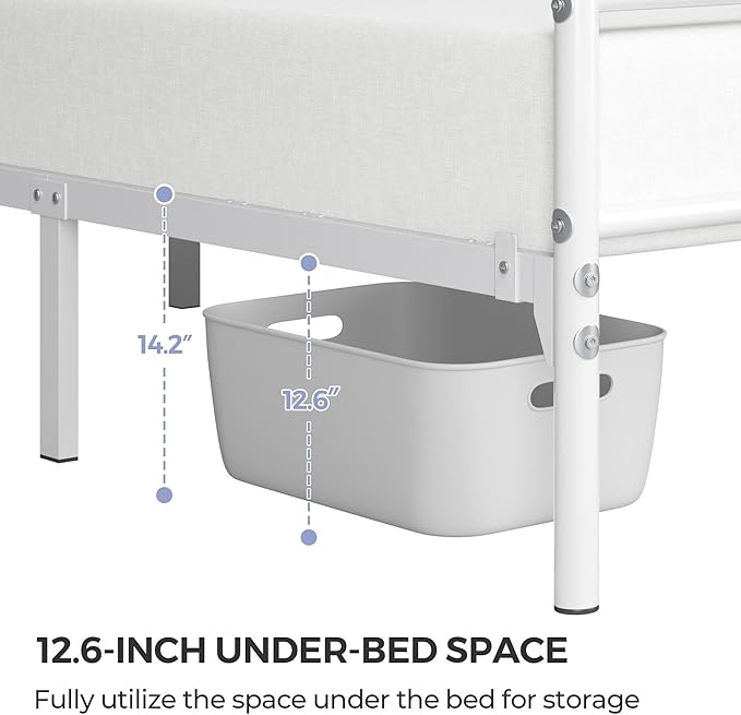 Yaheetech Full Size Metal Platform Bed Frame with Simple Headboard and Footboard, Mattress Foundation for Under Bed Storage, Steel Slat Support, No Box Spring Needed, Easy Assembly, White