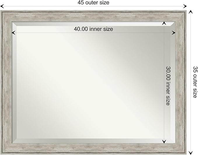 Amanti Art Silver Bathroom Mirror for Over Sink, 35x45 Crackled Metallic Rectangle Vanity Mirror, X-Large Country Rustic Frame, Hangs Horizonally and Vertically, Bathroom Wall Decor, Beveled Edge