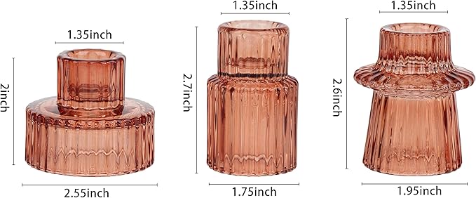 Vixdonos Glass Candlestick Holders Tealight Candle Holders for Table Centerpieces, Wedding Decor and Dinner Party (6 Pcs, Reddish Brown)