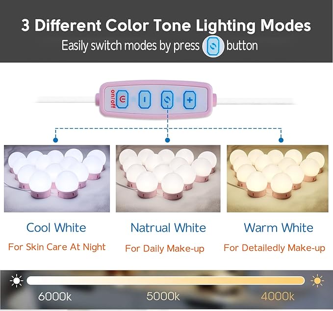 22.6ft Led Vanity Mirror Lights with 14 Dimmable Light Bulbs Makeup Vanity Lights for Big Long Mirror