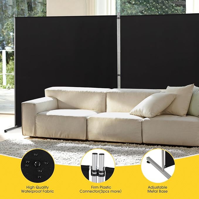 Rantila 2 Large Panels Room Divider,Portable Office Divider,Convenient Movable,Folding Partition Privacy Screen for Bedroom,Dining Room, Study,142" W x 71" H,Black