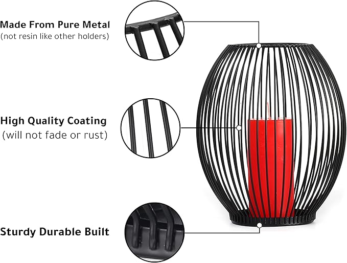 OLEEK Small Outdoor Candle Holders for Patio - Pillar Candle Holder - Black Wire Candle Holder for Table Centerpiece - Iron Lantern Decorative Candles - Farmhouse Decor Fireplace Metal Candle Holders